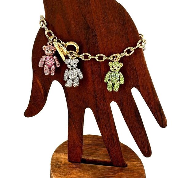 OPC CN Multicolor Crystal Studded Gold Teddy Bear Charm Bracelet - Picture 4 of 4